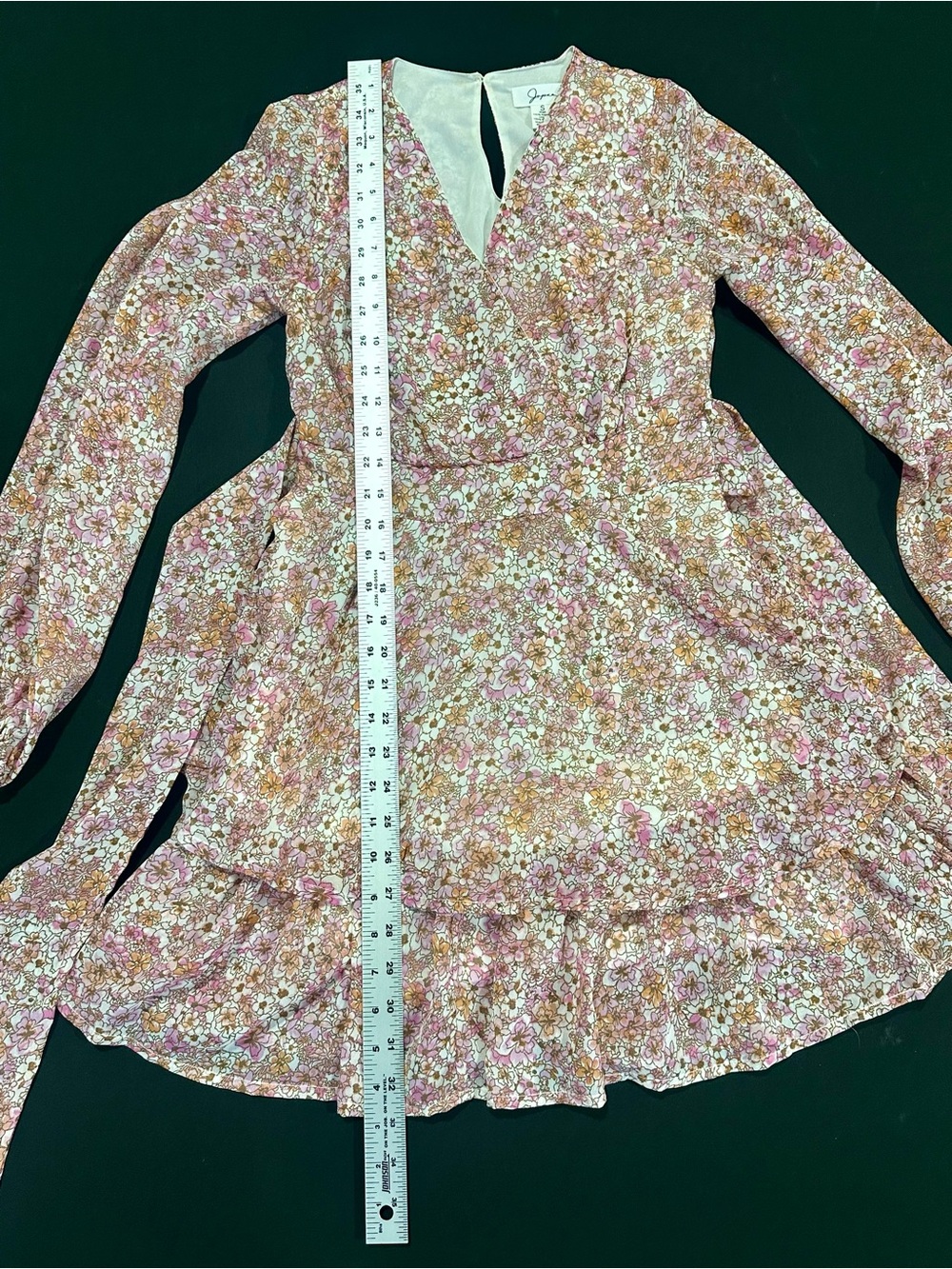 Japna Floral Wrap Style Mini Dress Pink Long Sleeve Ruffle Hem Small - Picture 8 of 8